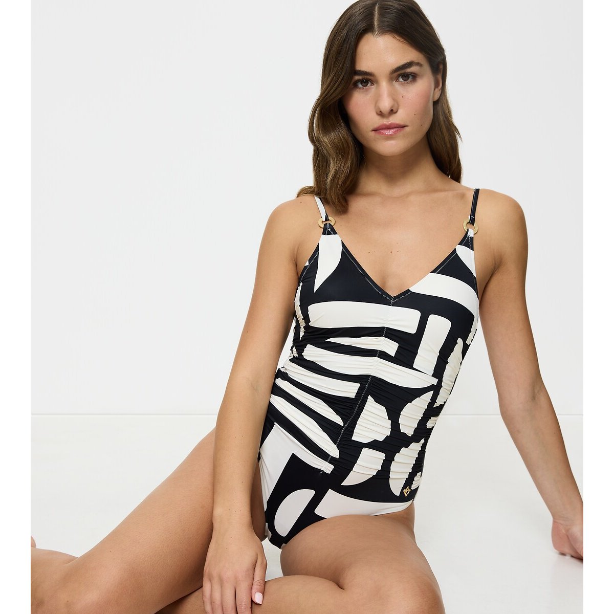 Maillot 1 pièce plissé Summer Allure noir/blanc, TRIUMPH