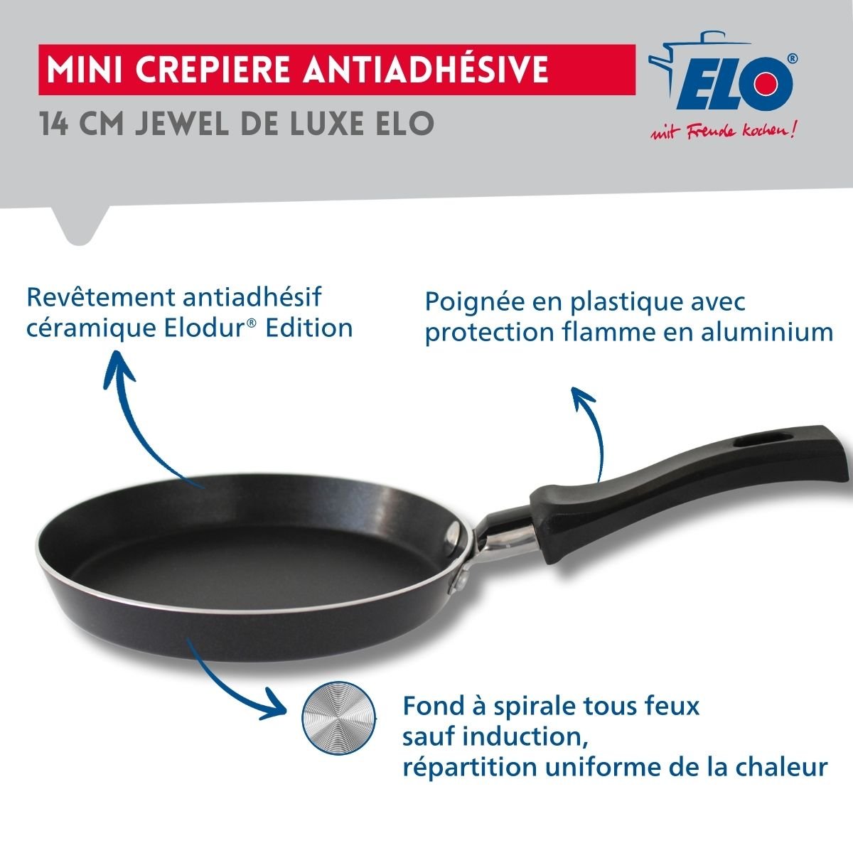 Ensemble de 2 Mini poêles à crêpe en 14 cm JUWEL DE LUXE noir, ELO