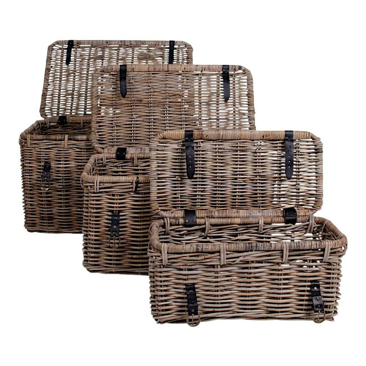 Malle de rangement en rotin avec attaches (lot de 3) MANY bois naturel, PIER IMPORT