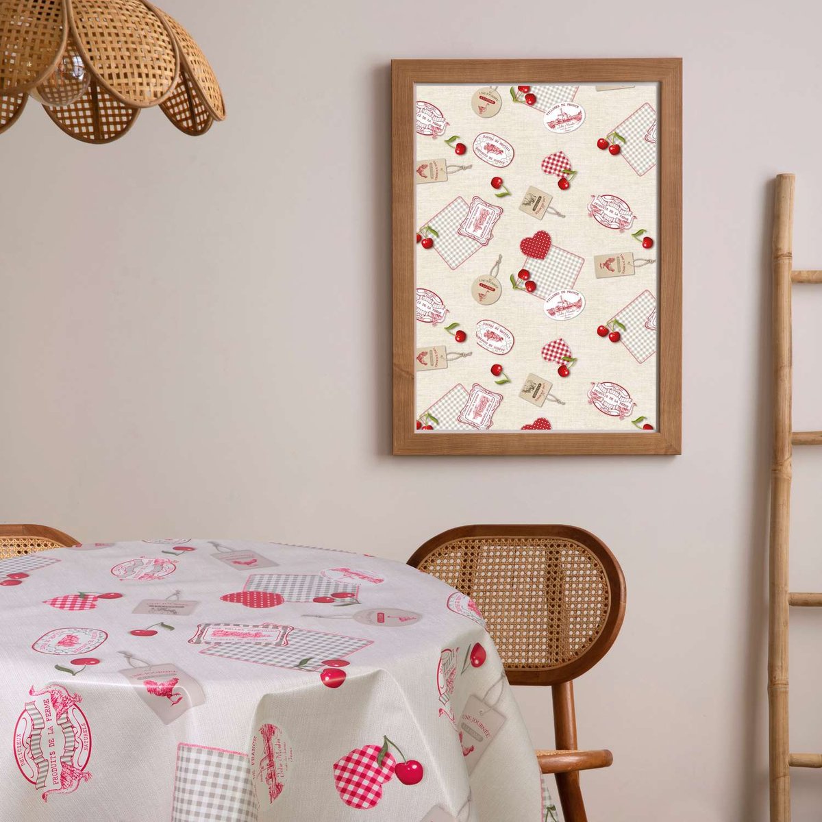 Nappe en toile cirée ronde grand format CAMPAGNE beige, TOILINUX