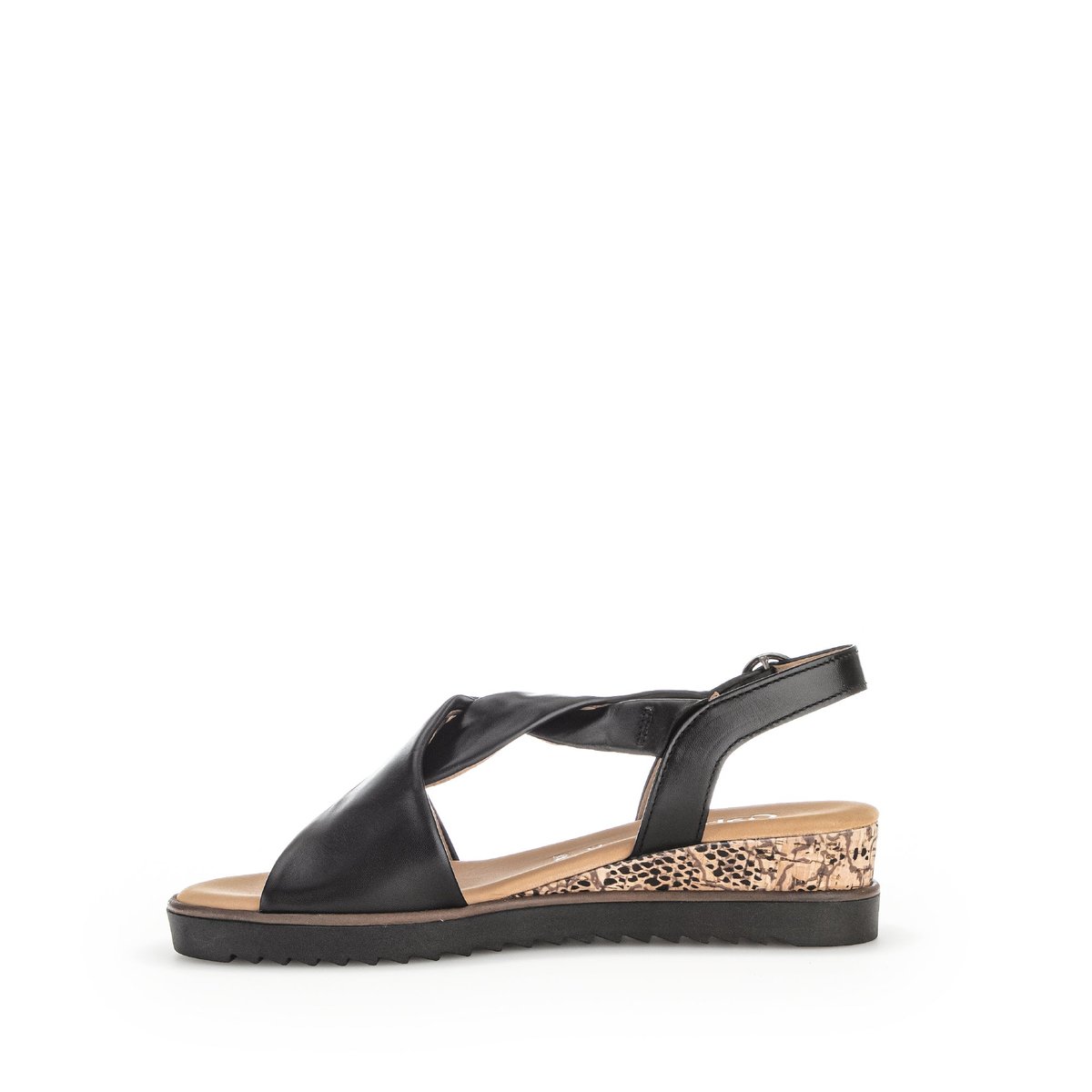 Sandales en cuir à talon compensé noir, GABOR