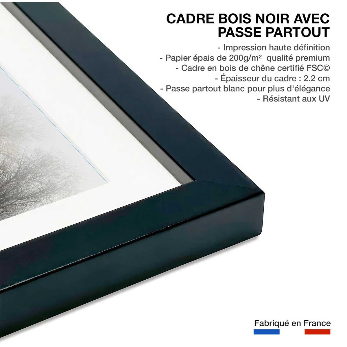Affiche paysage Une journee de janvier affiche + cadre en bois - noir, HEXOA