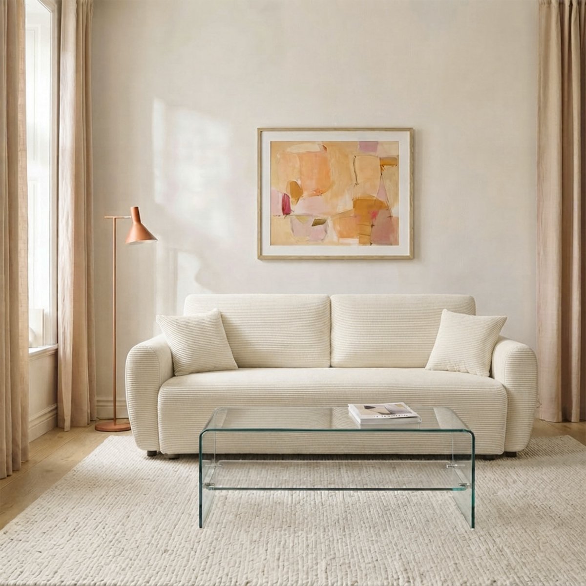 Canapé convertible 3 places en velours côtelé- JUL beige, DRAWER
