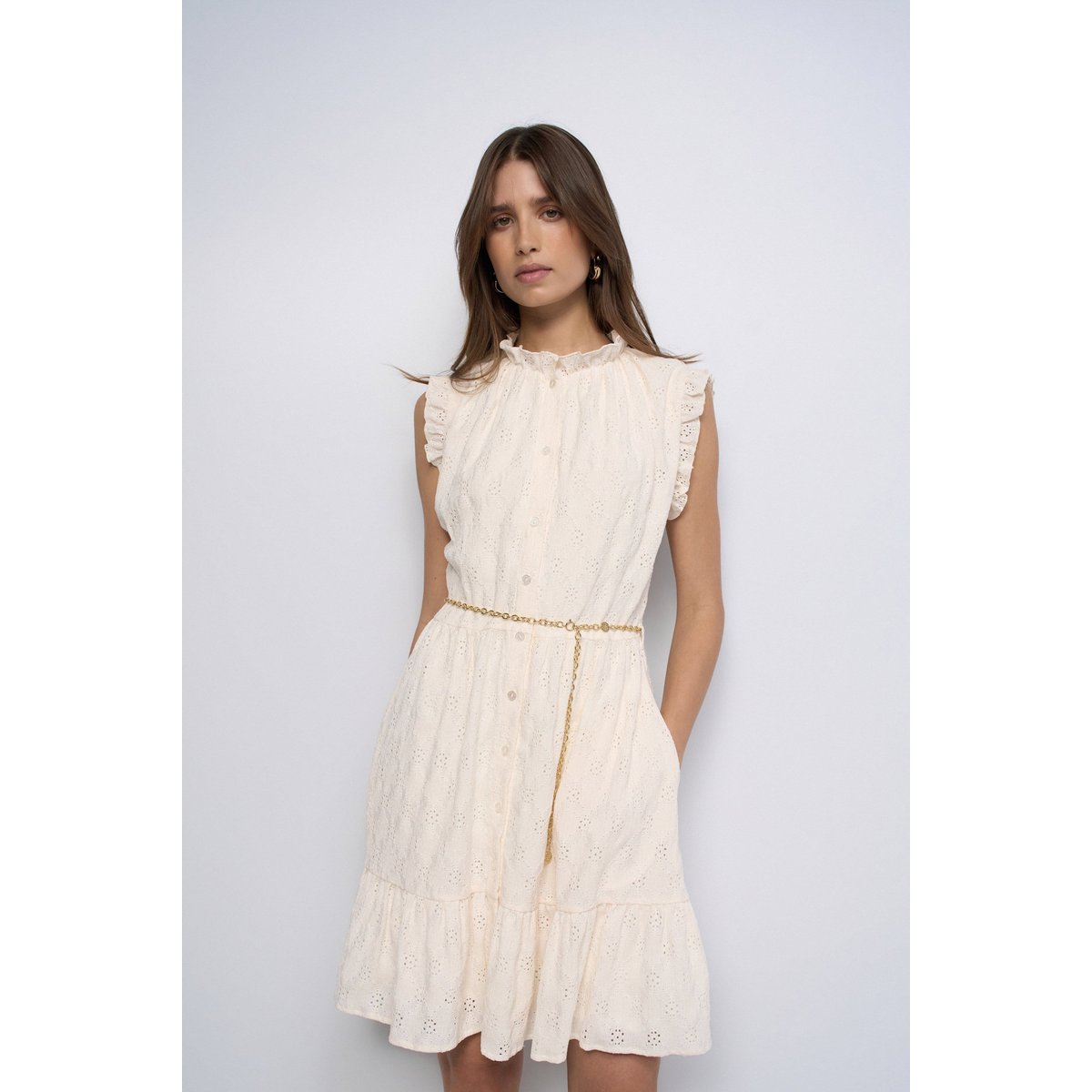 ROBE CHEMISE AVEC BRODERIES beige, SALSA JEANS