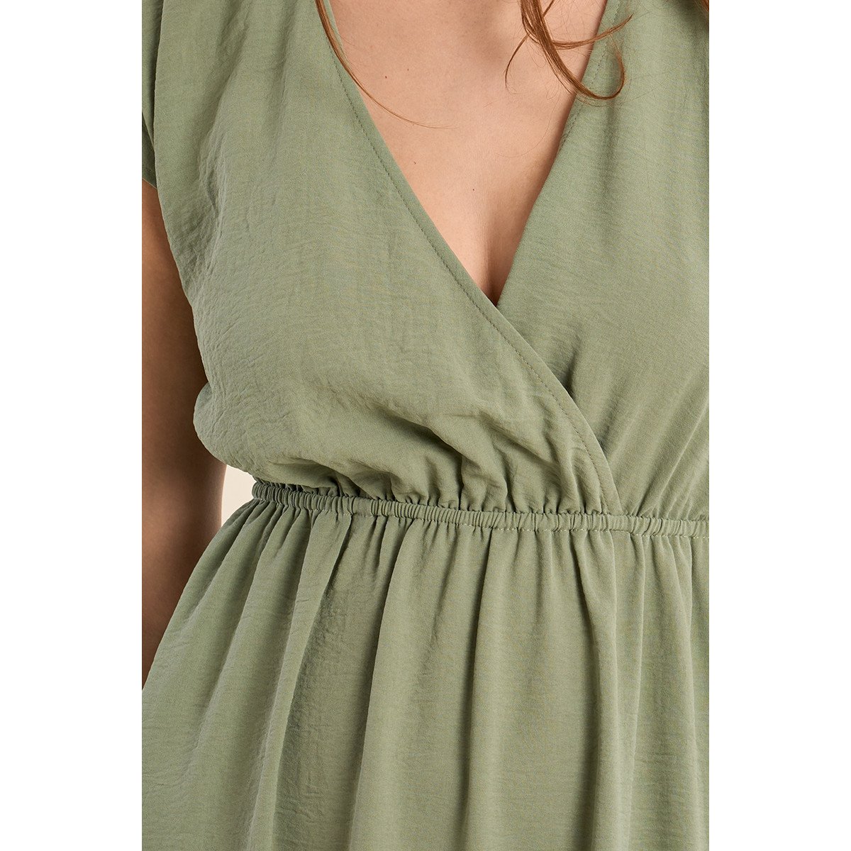 Robe longue avec taille élastiquée sage green, MOLLY BRACKEN