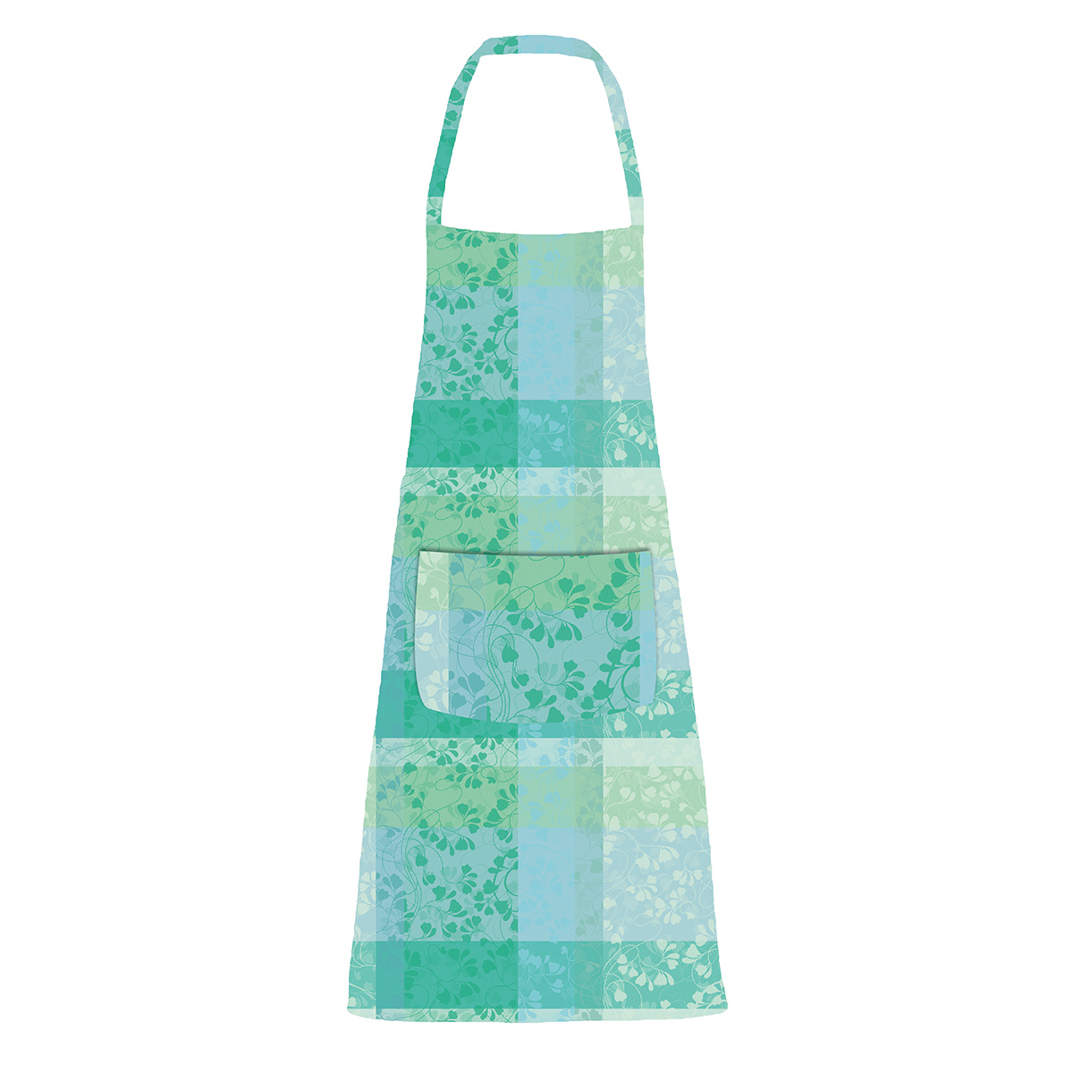 Tablier pur coton enduit MILLE FEUILLAGES turquoise, GARNIER THIEBAUT