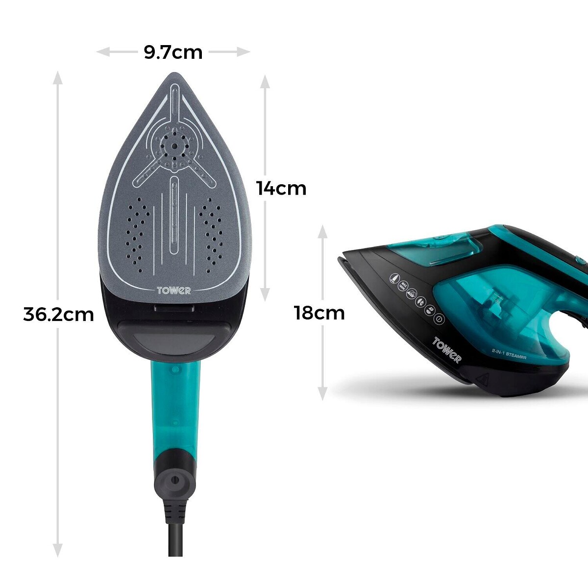 2-in-1 Garment Steamer and Iron - T22031TL blue, TOWER