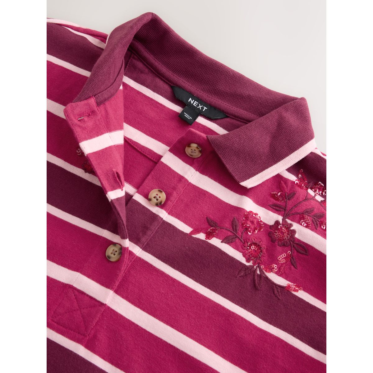 Haut style rugby à manches longues/ornements rayure rose foncé, NEXT