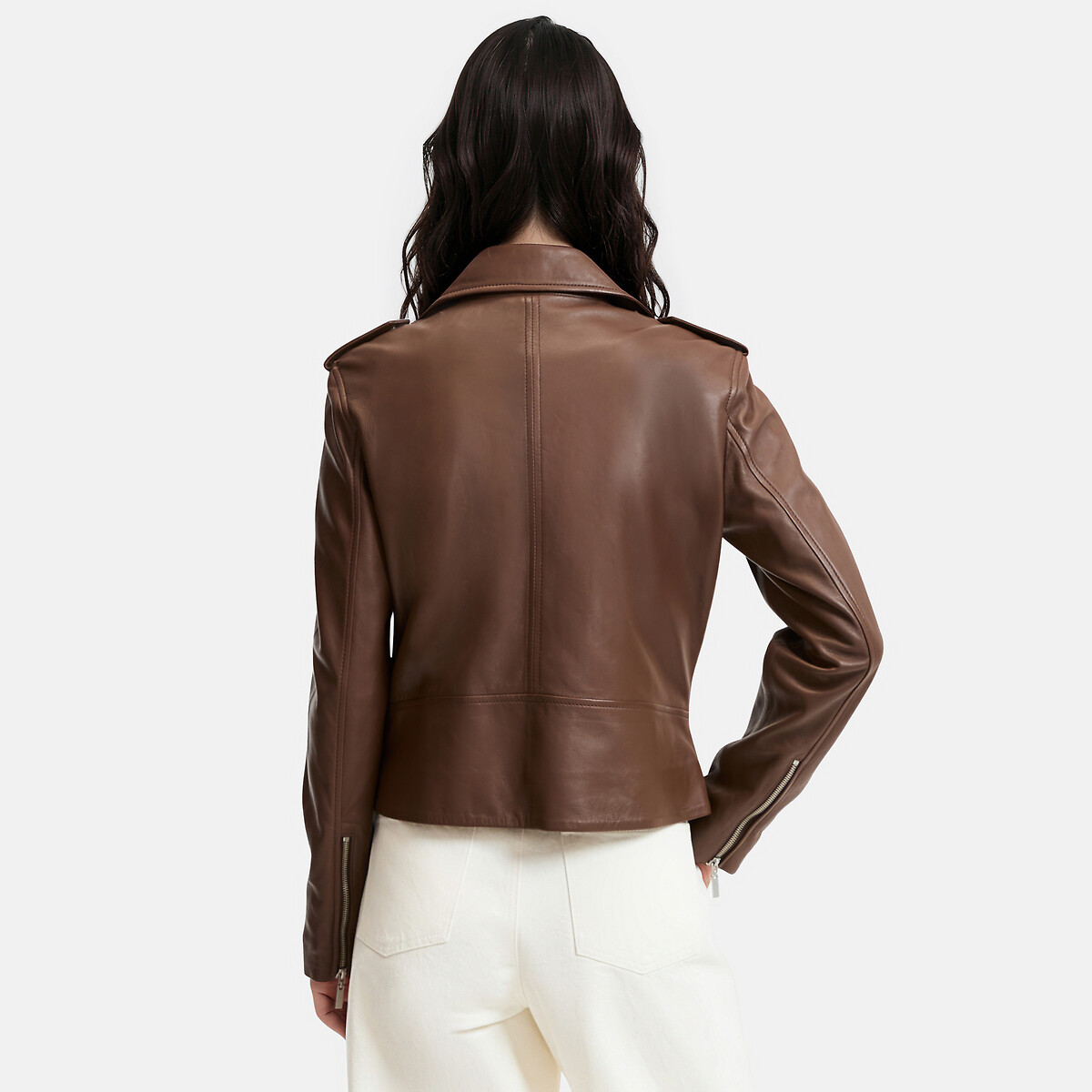 Zip-up leather biker jacket brown, LA REDOUTE COLLECTIONS