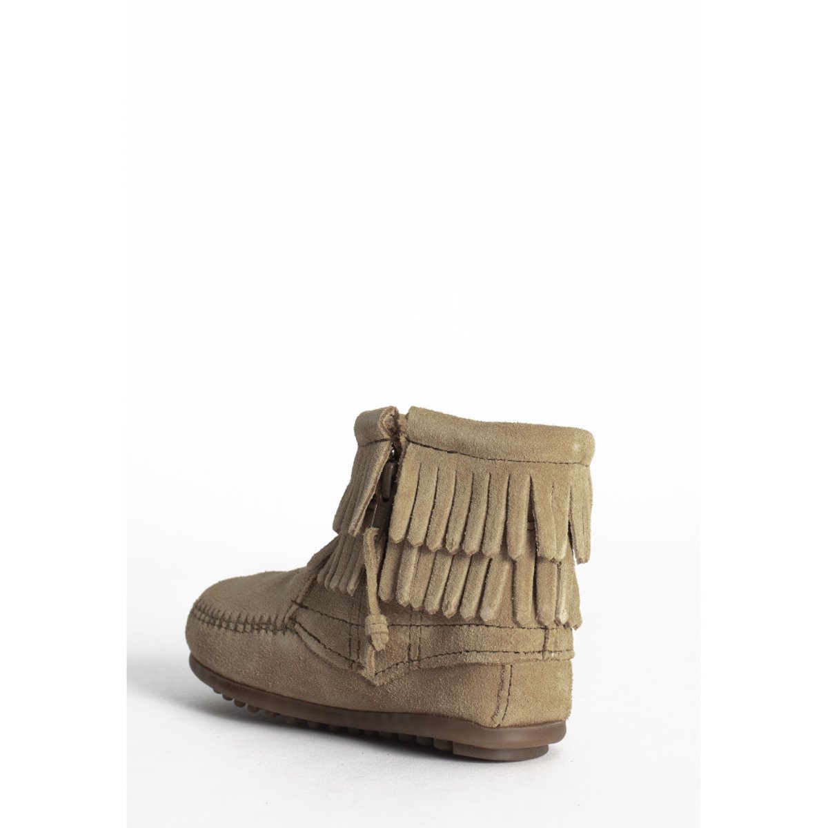 Bottines hautes en daim 2 FRINGE SIDE ZIP marron clair, MINNETONKA