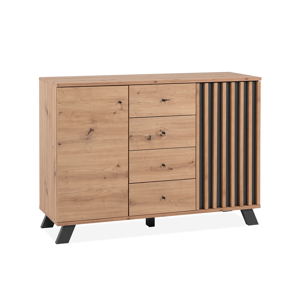 Buffet 2 portes et 4 tiroirs décor chêne artisan L118 cm - LUBLIN bois clair, CALICOSY