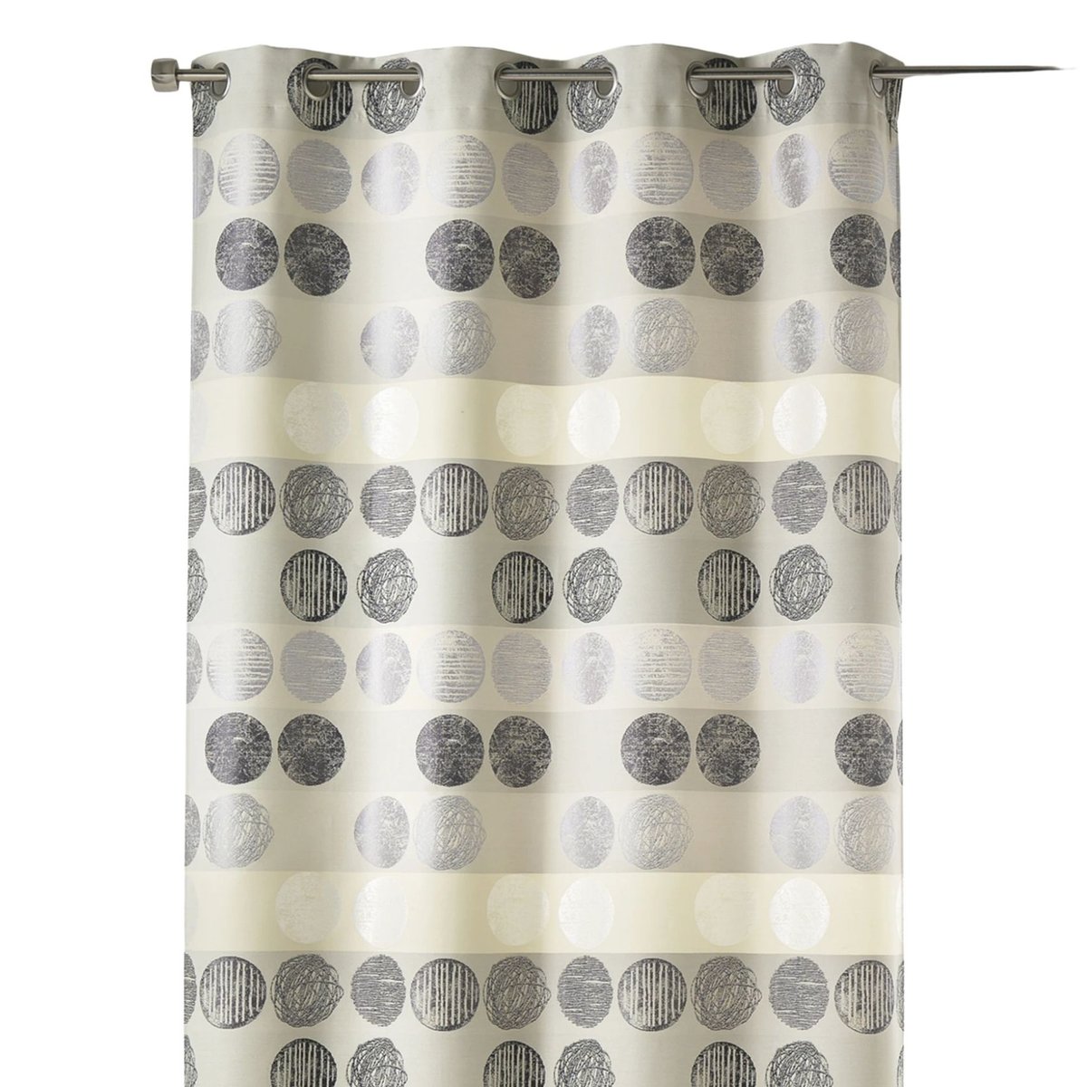 Rideau jacquard à rayures horizontales et pois gris clair, HOME MAISON