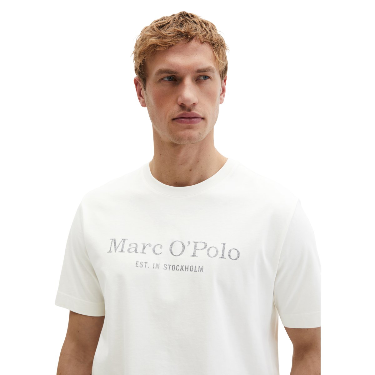 T-shirt regular en coton organique blanc naturel, MARC O'POLO