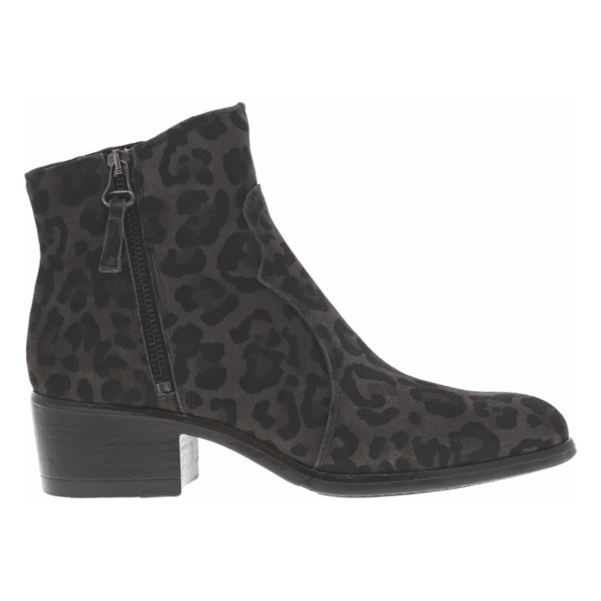 Boots en cuir léopard avec semelle à talon décroché moyen et à zip léopard, MJUS