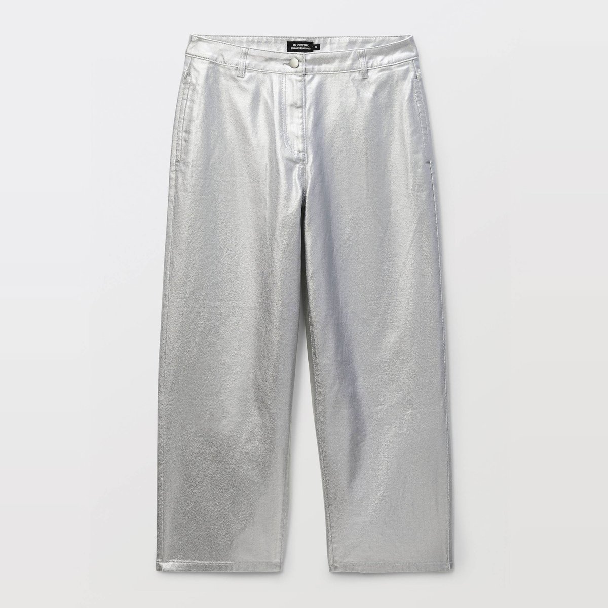 Jean large enduit é en coton silver, MONOPRIX