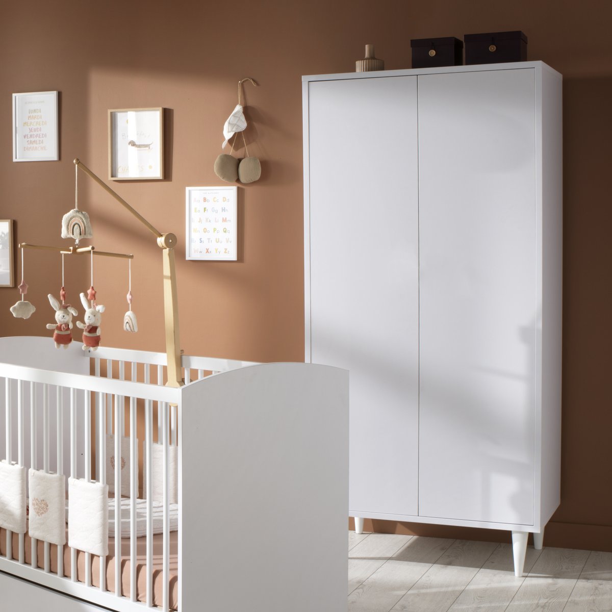 Armoire 2 portes avec étagères et penderie - ouverture push blanc, SAUTHON