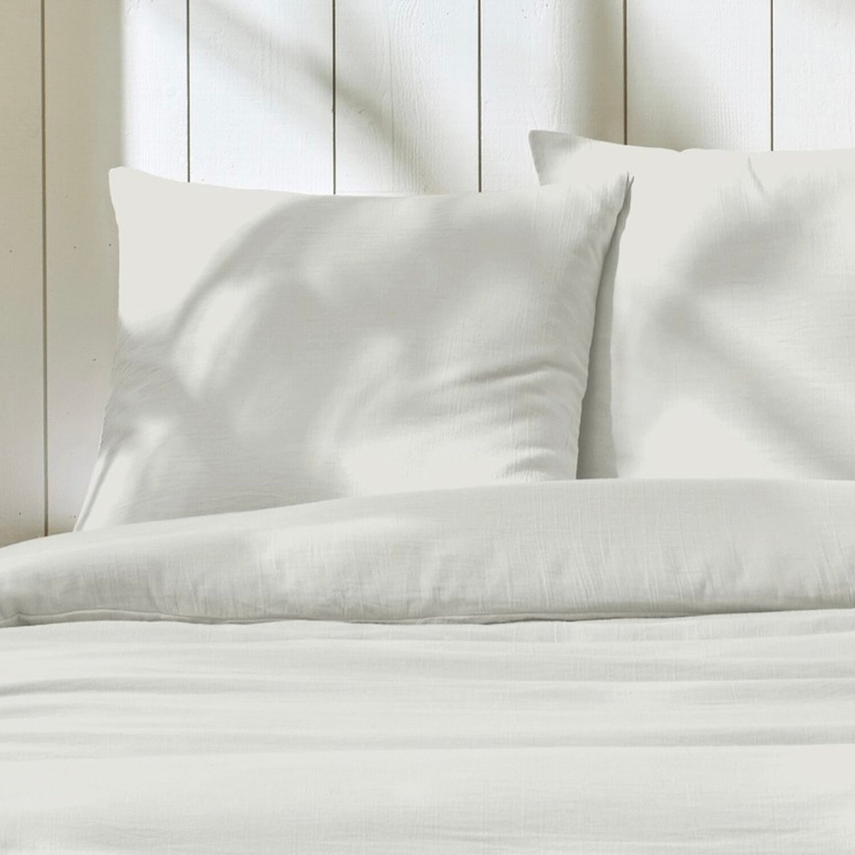 Parure housse de couette en gaze de coton unie, OZEN ivoire, C DESIGN HOME TEXTILE