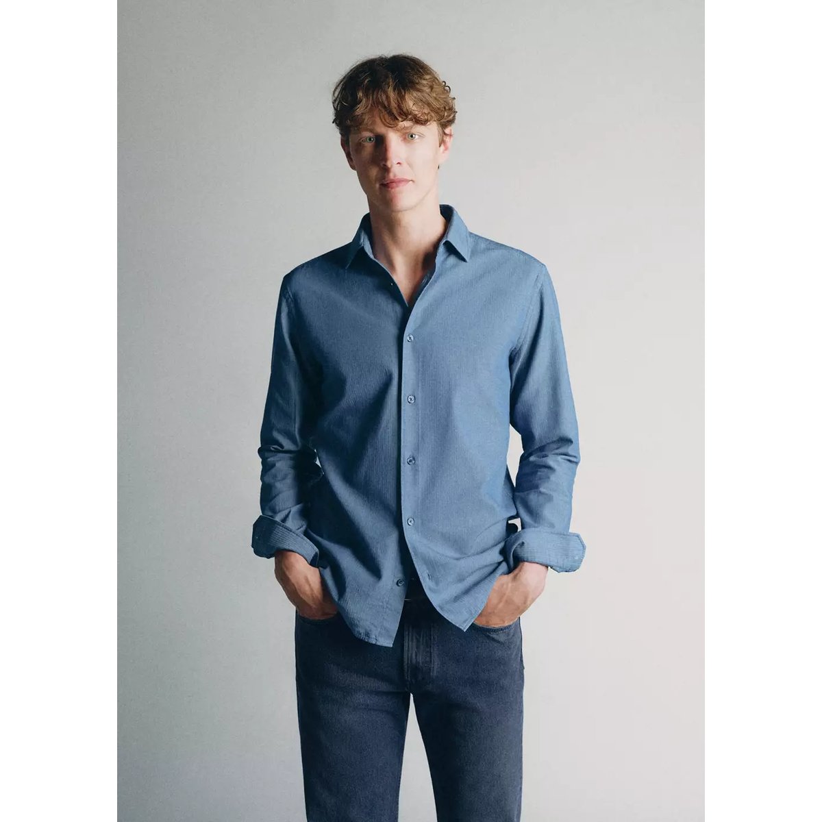 Chemise en jean 100 % coton bleu clair, MANGO MAN