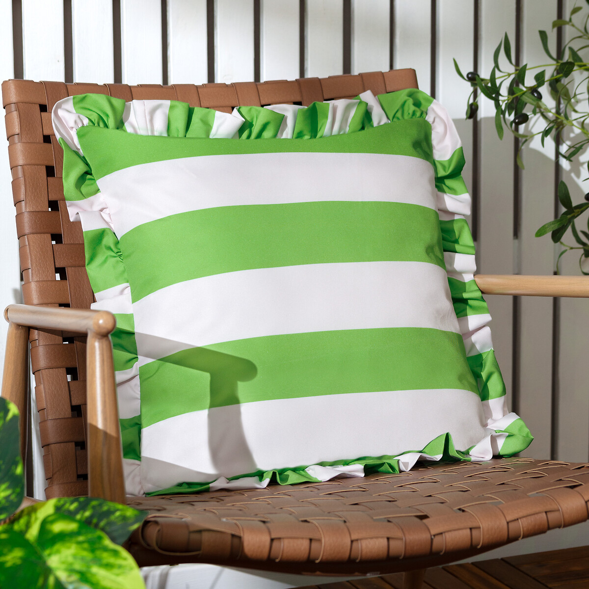 Palm Royale Stripe Ruffle Outdoor Cushion green, FURN.