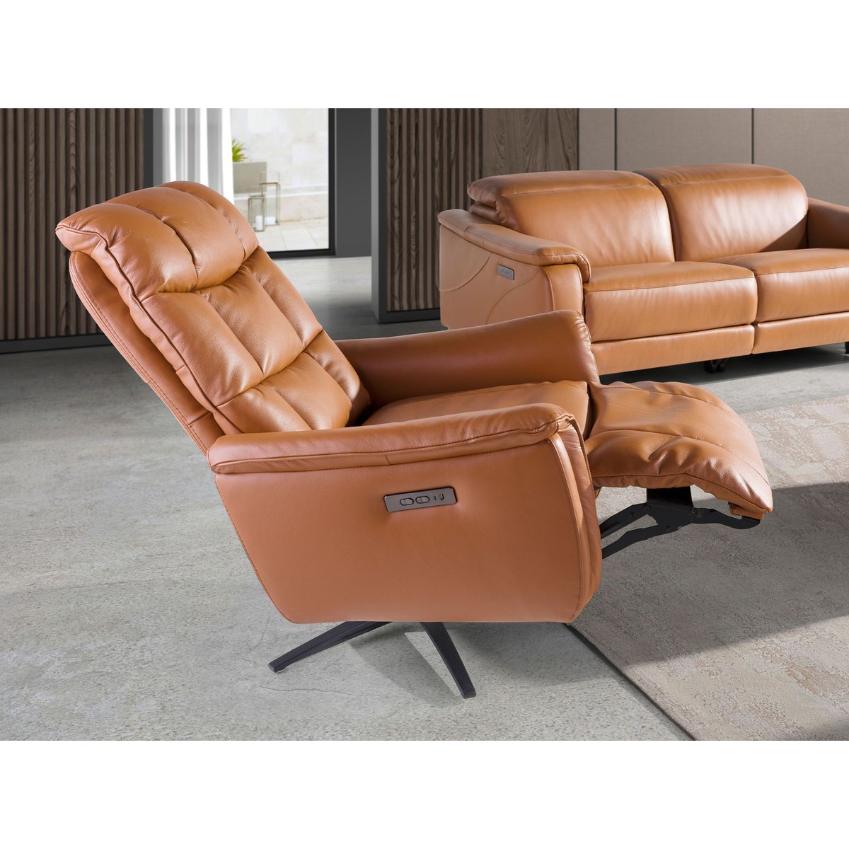 Fauteuil pivotant en cuir marron | noir, ANGEL CERDA