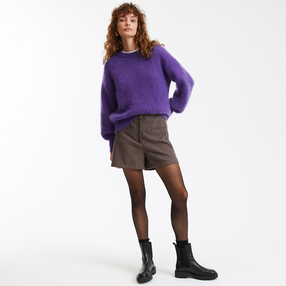 Houndstooth Check Shorts in Wool Mix houndstooth check, LA REDOUTE COLLECTIONS