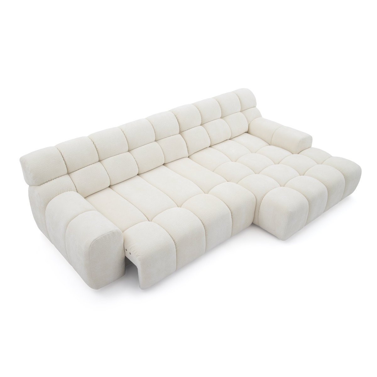 Canapé d'angle convertible 3 places en tissu texturé, ANDRE blanc, BOBOCHIC