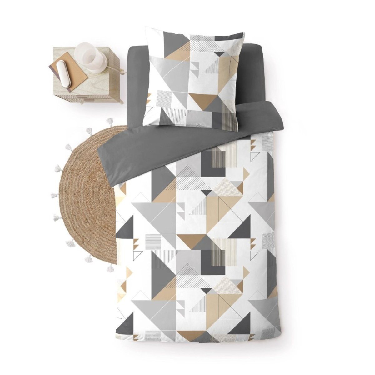 Housse De Couette 140x200 + 1 Taie D'oreiller Trigone gris, DECORATIE