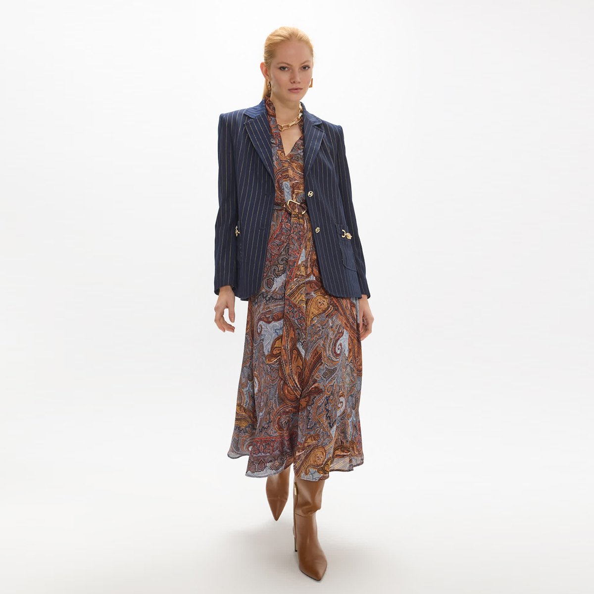 Robe midi bohème imprimé paisley bleu, LOLA CASADEMUNT
