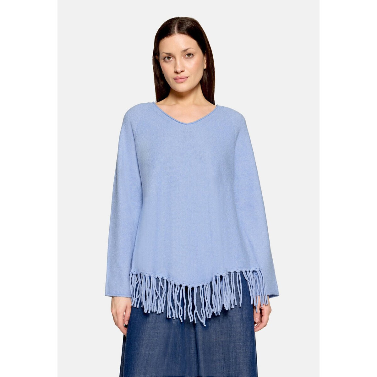 Pull-over en maille à encolure en v light blue melange, CARTOON