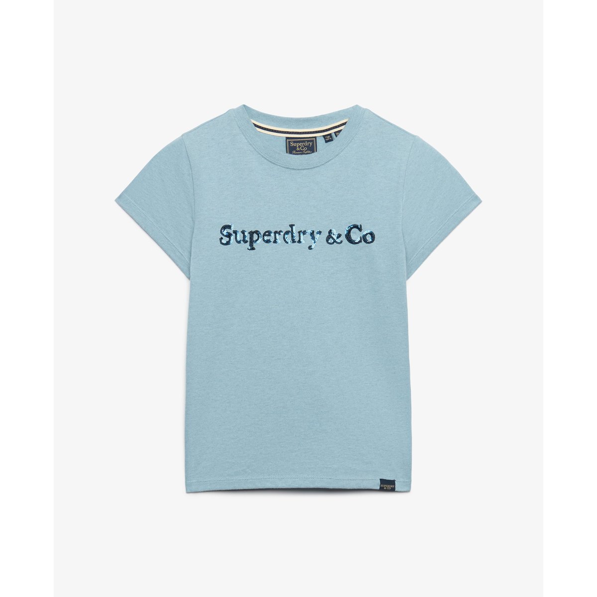T-shirt Company Logo Sequin Coupe Ajustée bleu délavé chiné, SUPERDRY