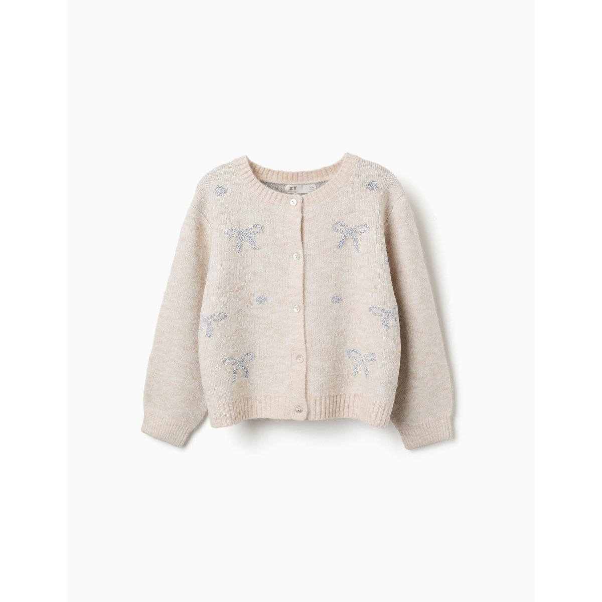Cardigan en maille avec nœuds et pois jacquard beige clair, ZIPPY