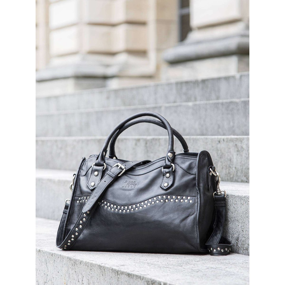 Sac porté main cuir black, BASILIC PEPPER
