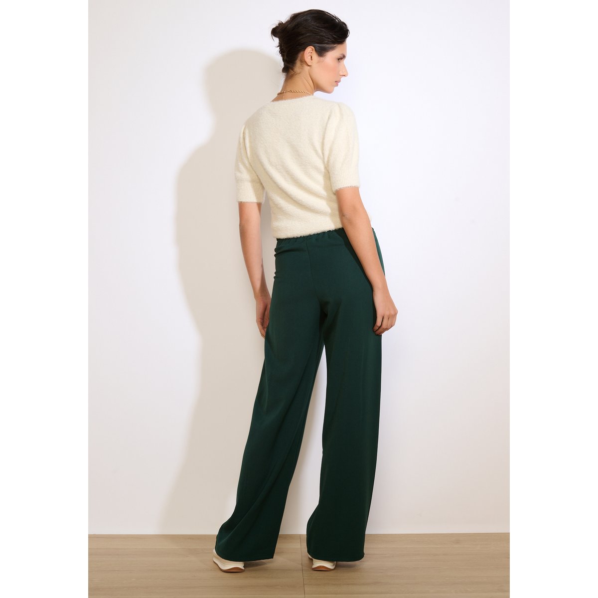 Pantalon large ceinturé vert bouteille, LOLALIZA