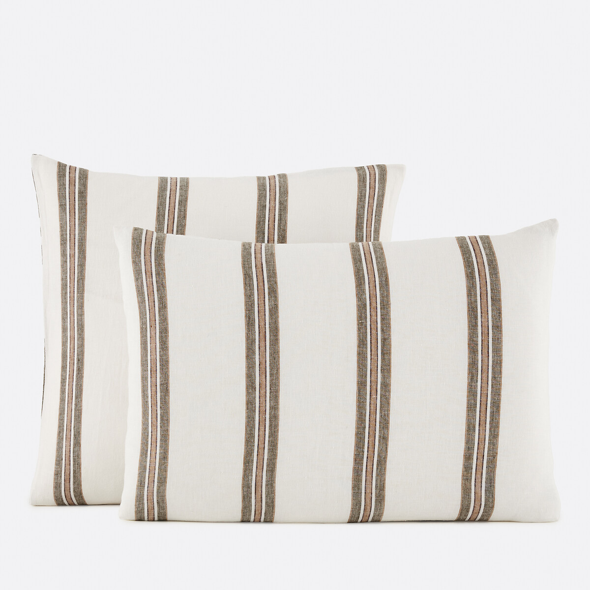 Taie d'oreiller en lin lavé, Aelle beige/noir, LA REDOUTE INTERIEURS