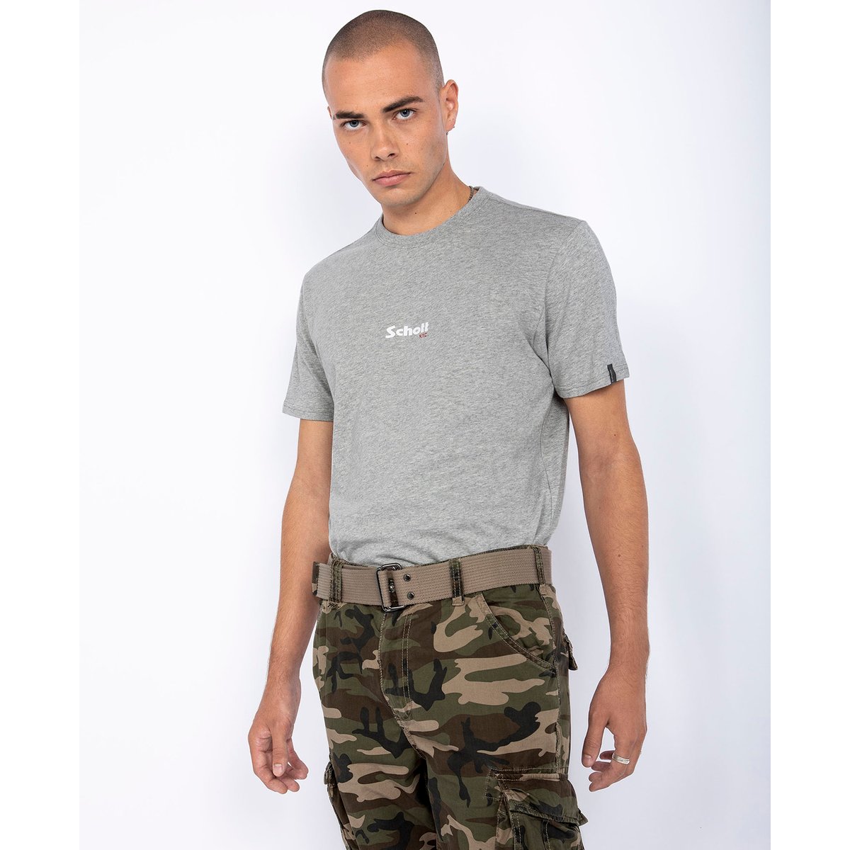 Lot De 2 T-shirt Col Rond Logo Schott noir + gris chiné, SCHOTT