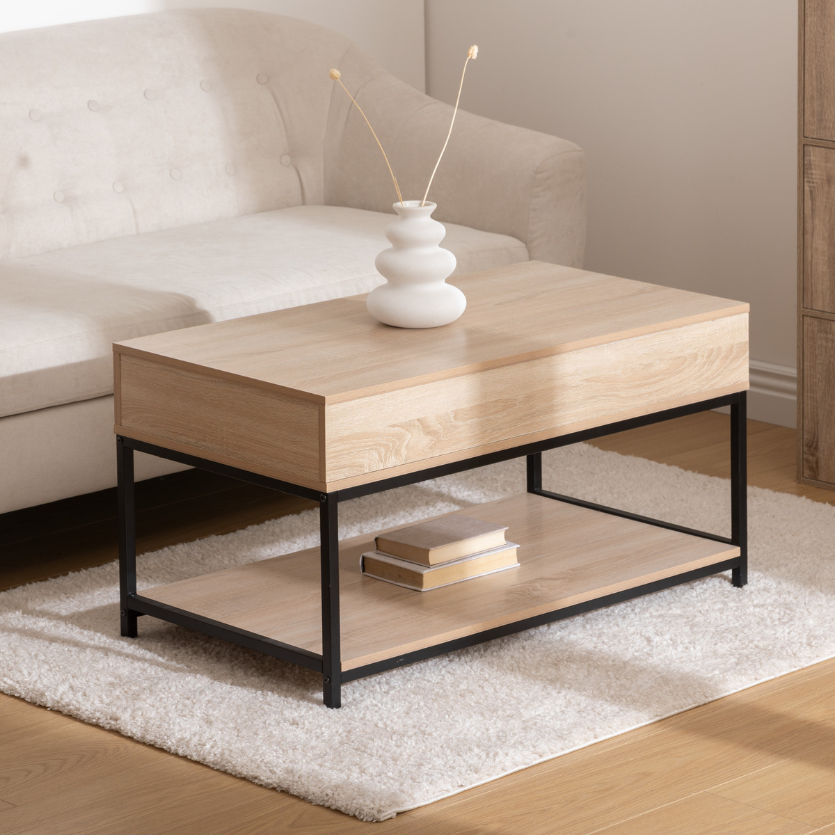 Table basse plateau relevable avec rangement ALIAJ beige, 5FIVE SIMPLY SMART
