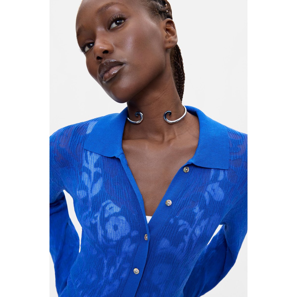 Chemise en maille côtelée bleu, DESIGUAL