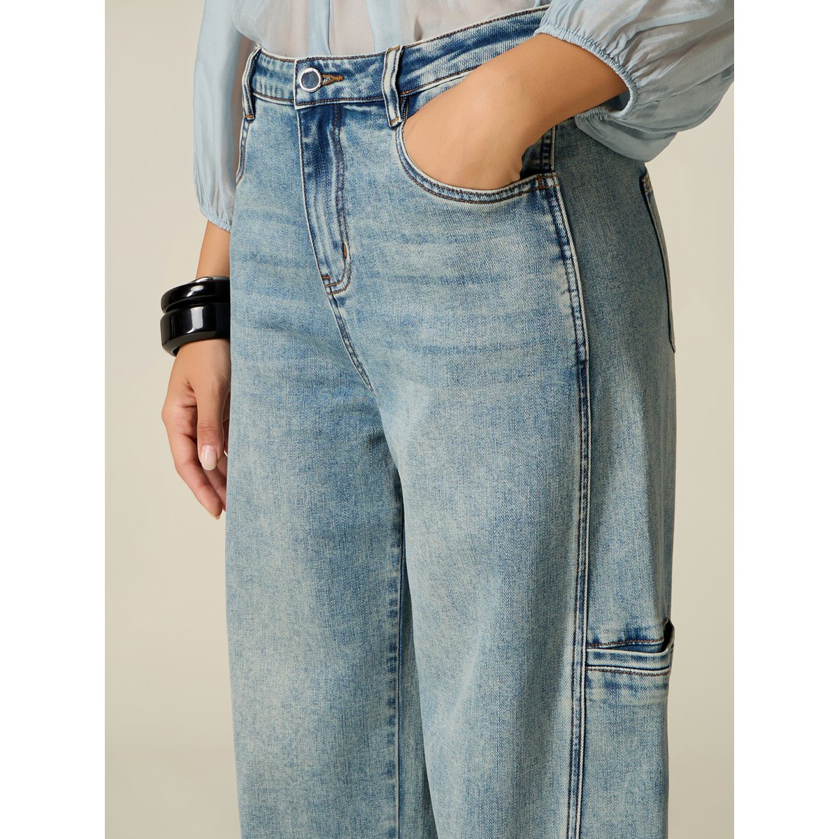 Jean barrel avec détails cargo light - blue, OLTRE