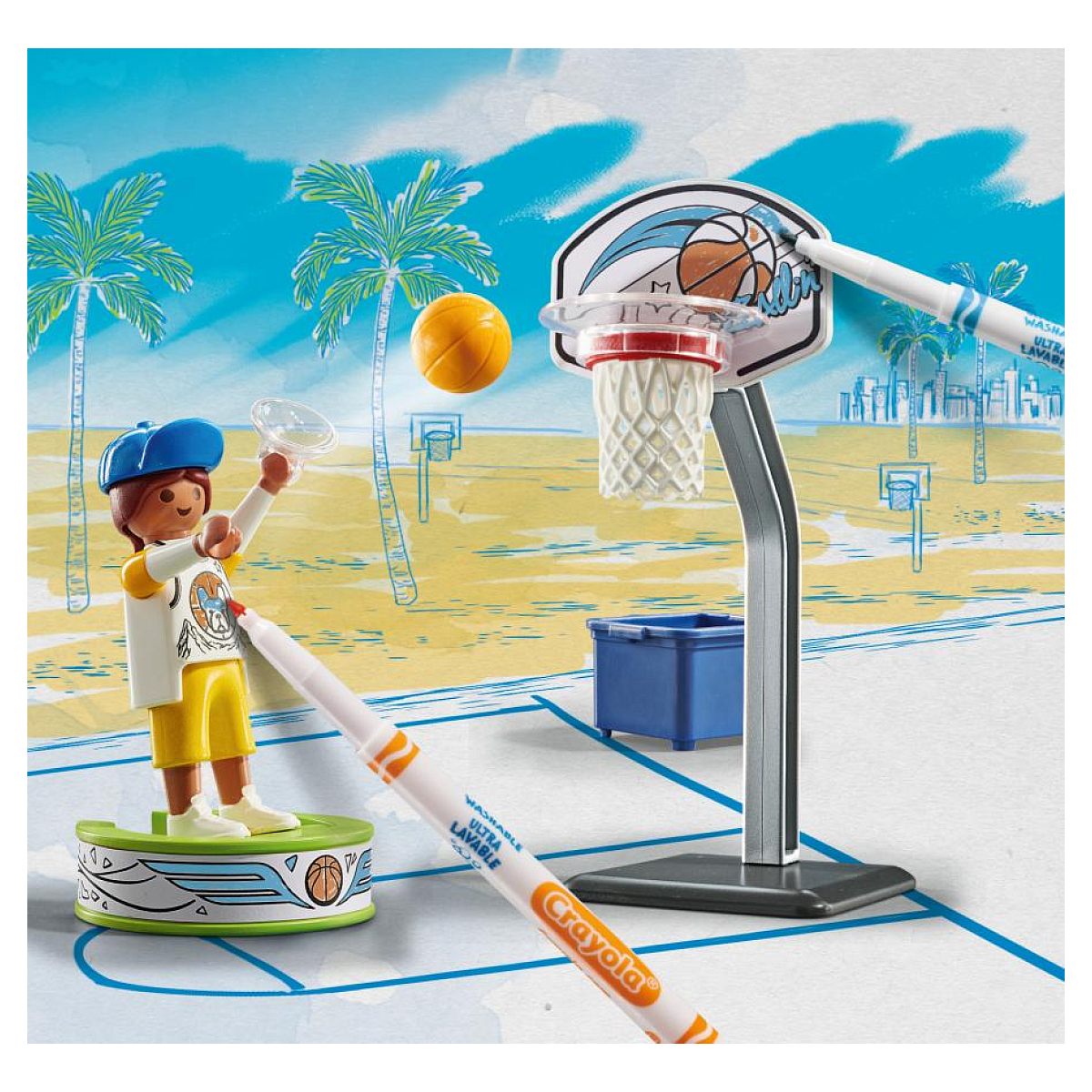 71516 Color - Joueur de basket avec panier bleu, PLAYMOBIL