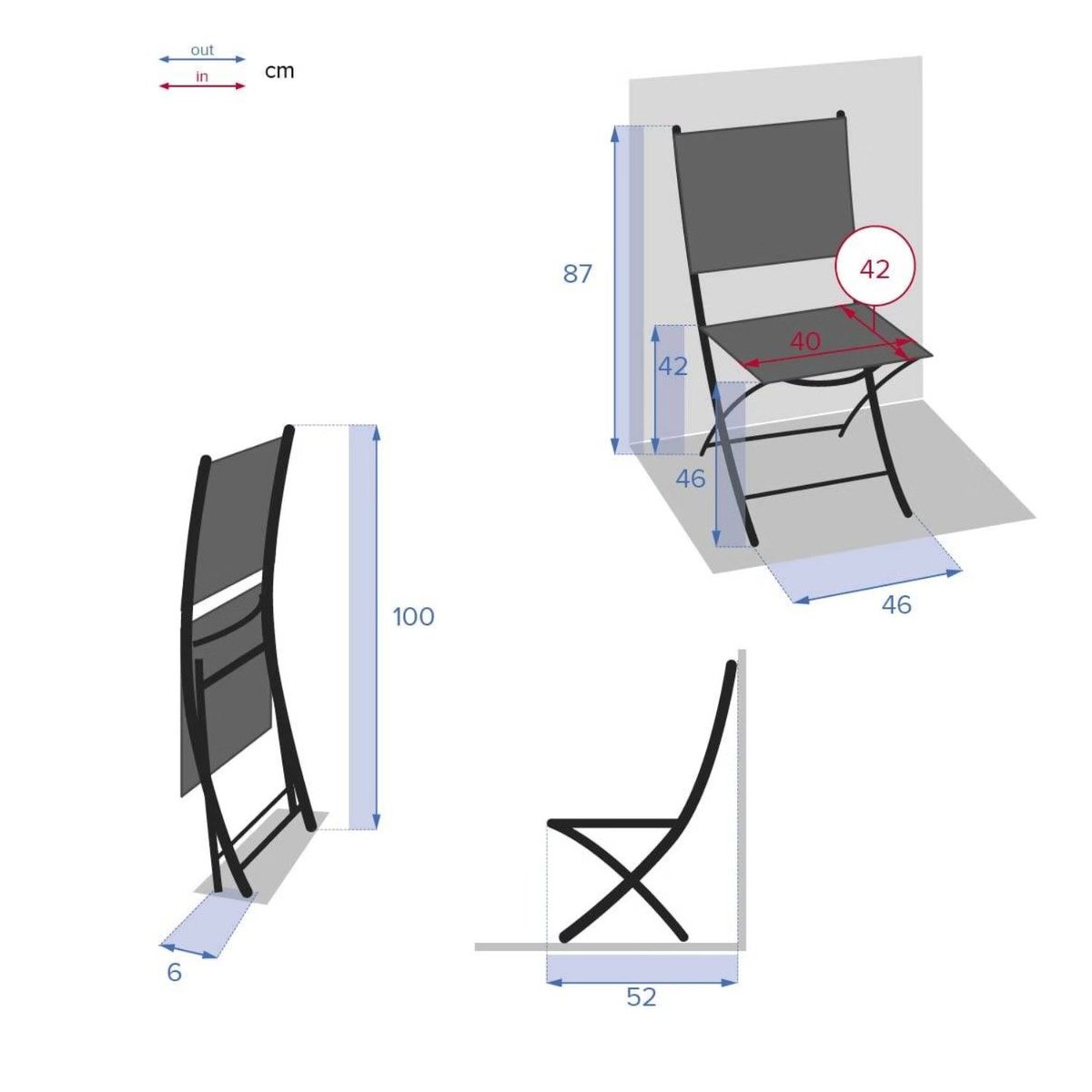 Lot de 4 chaises de jardin pliables MODULA taupe, TOILINUX