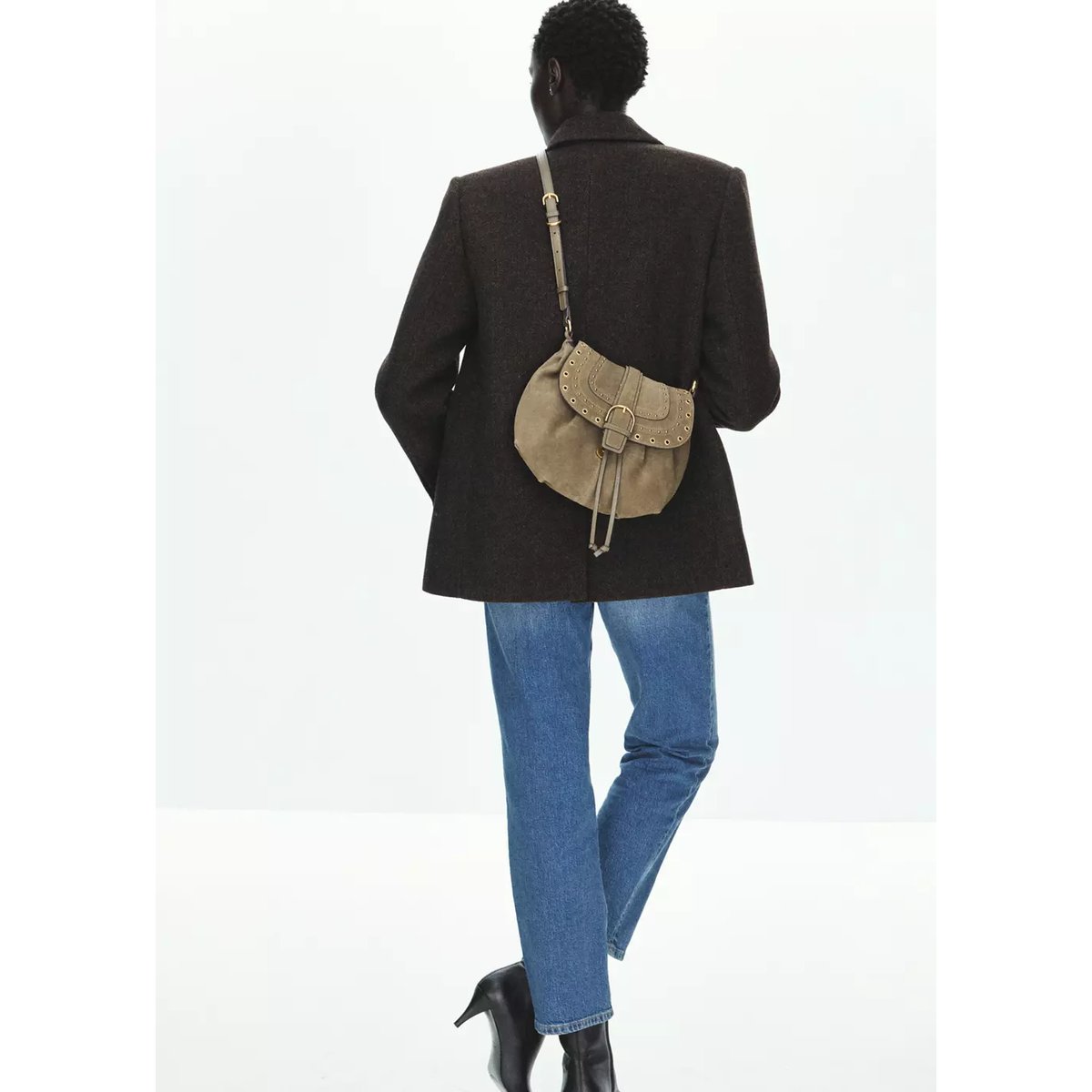Sac en cuir suédé à clous kaki, MANGO
