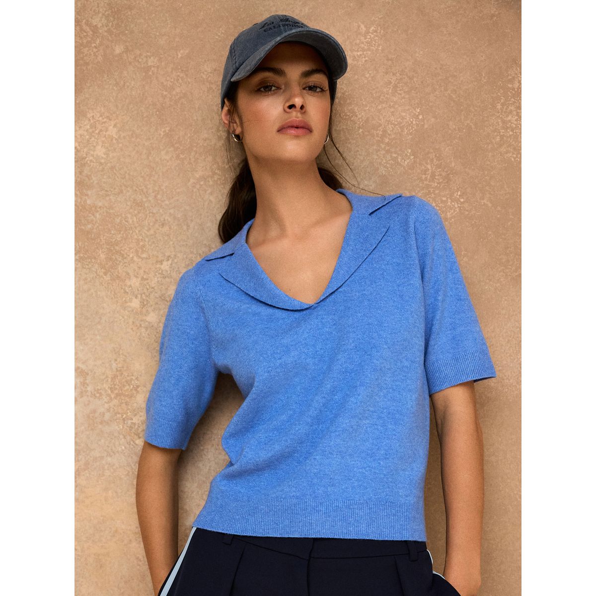 Polo ultra-doux à col ouvert bleu, NEXT