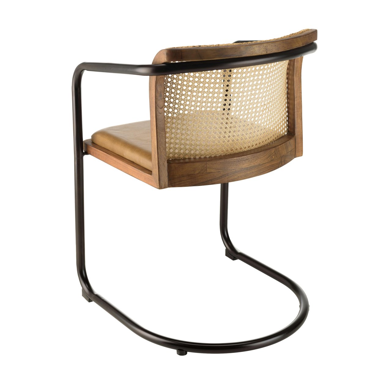 Fauteuil cuir et rotin havane pied luge arrondi (lot de 2) TIM marron, PIER IMPORT