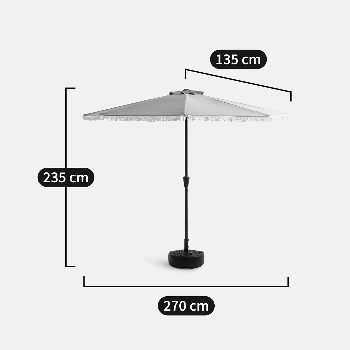Demi-parasol de balcon à franges Medio terracotta, LA REDOUTE INTERIEURS