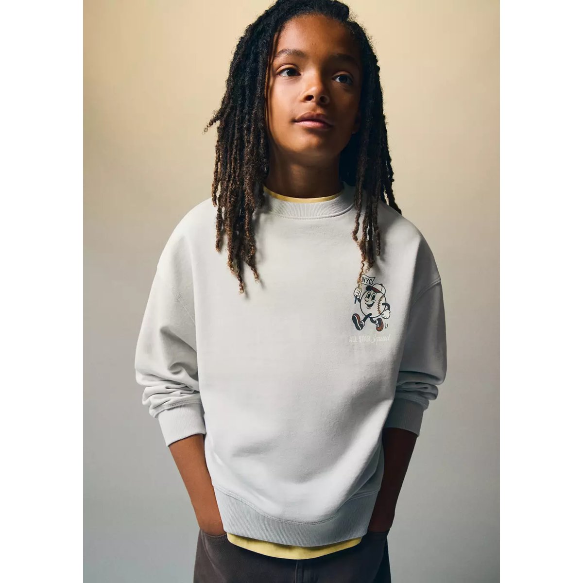 Sweat-shirt oversize imprimé gris glacé, MANGO KIDS