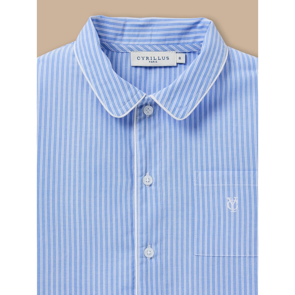 Pyjama grand-père rayé rayure bleu/ecru, CYRILLUS