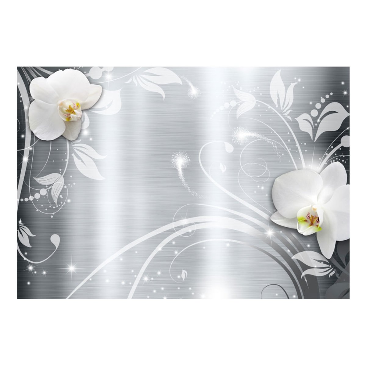 Papier peint intissé panoramique Fleurs Orchids on steel gris / argent, EDEN