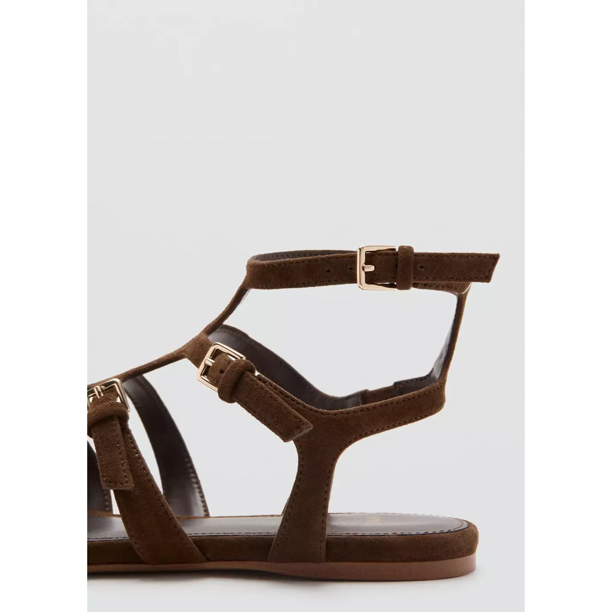 Sandales à lanières cuir chocolat, MANGO