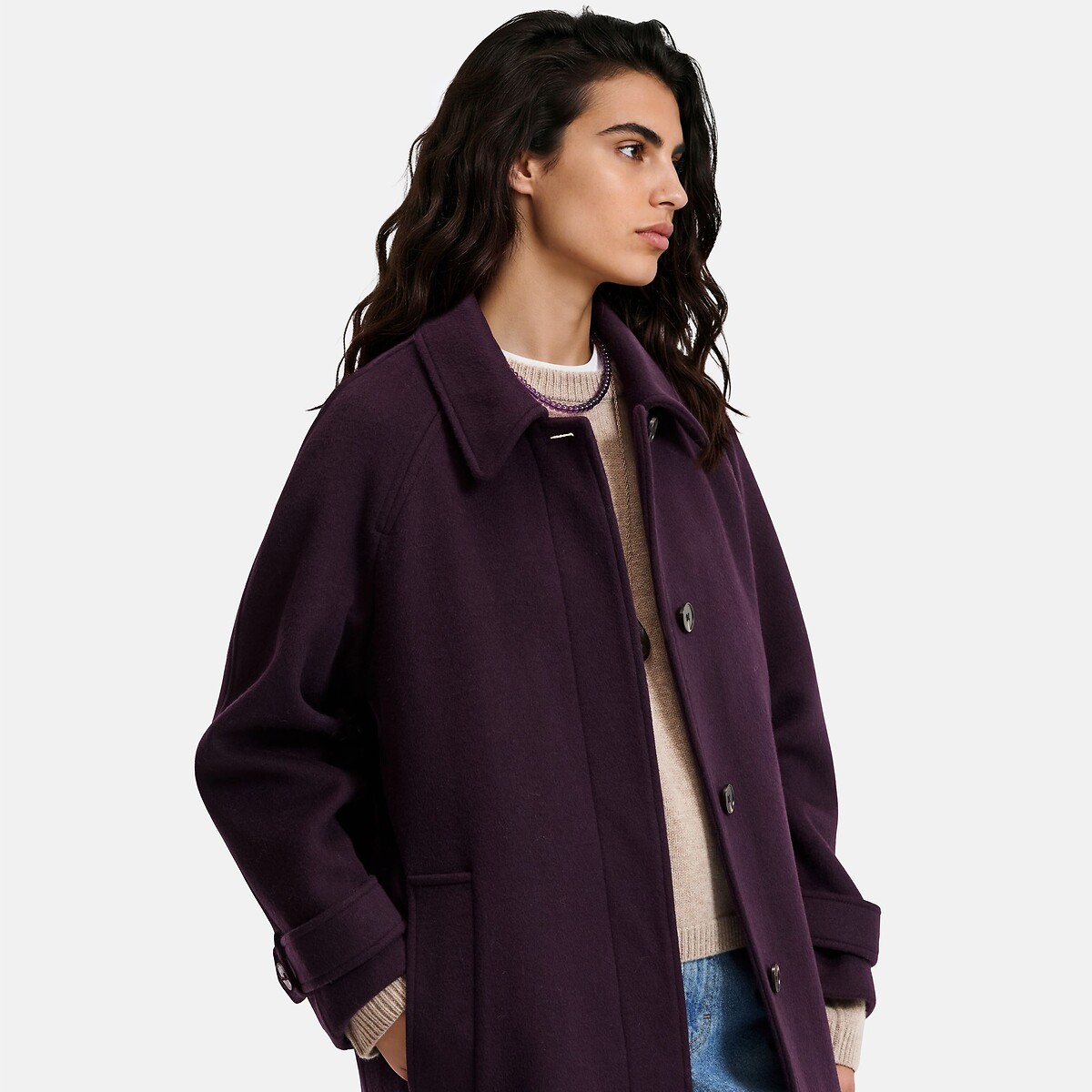 Abrigo en mezcla de lana, Signature ISIDORE violeta ciruela, LA REDOUTE COLLECTIONS