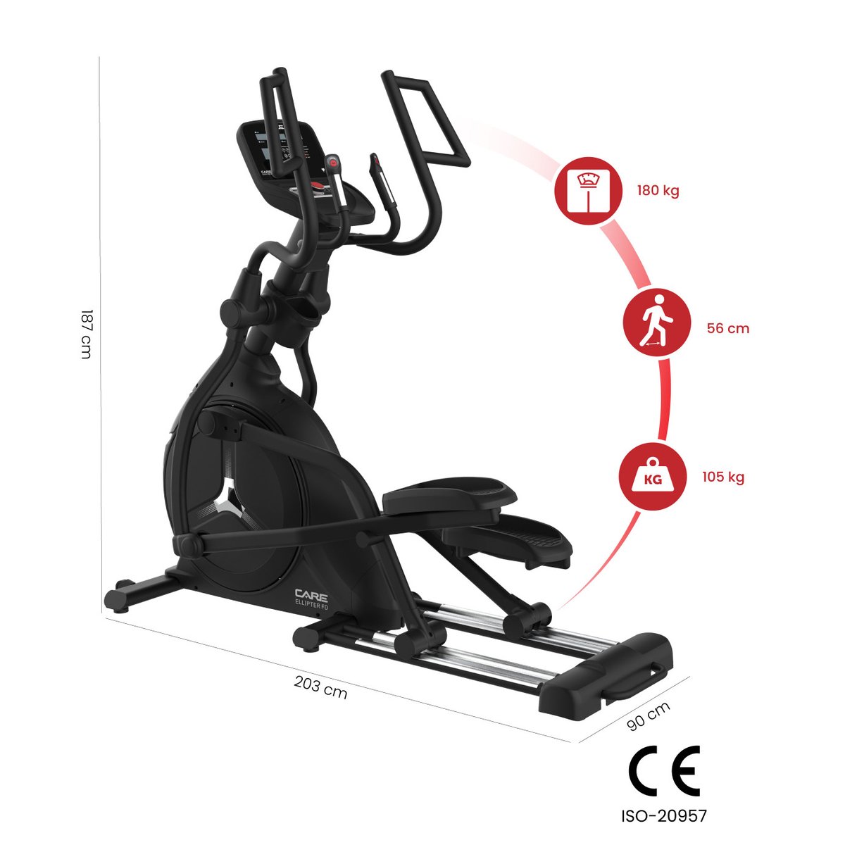 Vélo elliptique ELLIPTER FD LED auto-alimenté - CARE - ergomètre connecté noir, CARE FITNESS